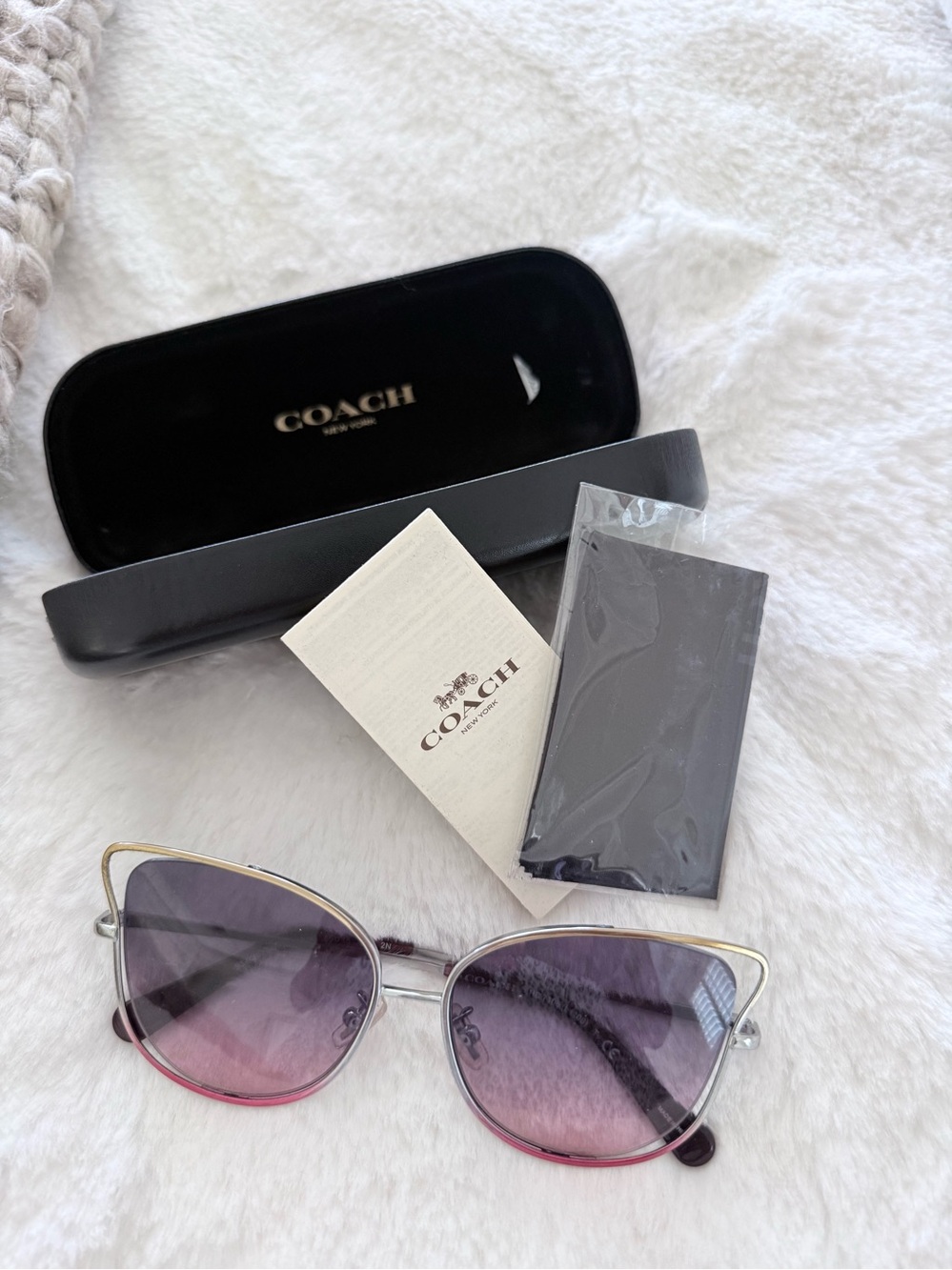 Coach Women's Purple Gradient Cat Eye Sunglasses with Gold Accents